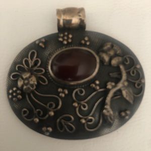 Italian Silver Pendant with Red Agate Stone